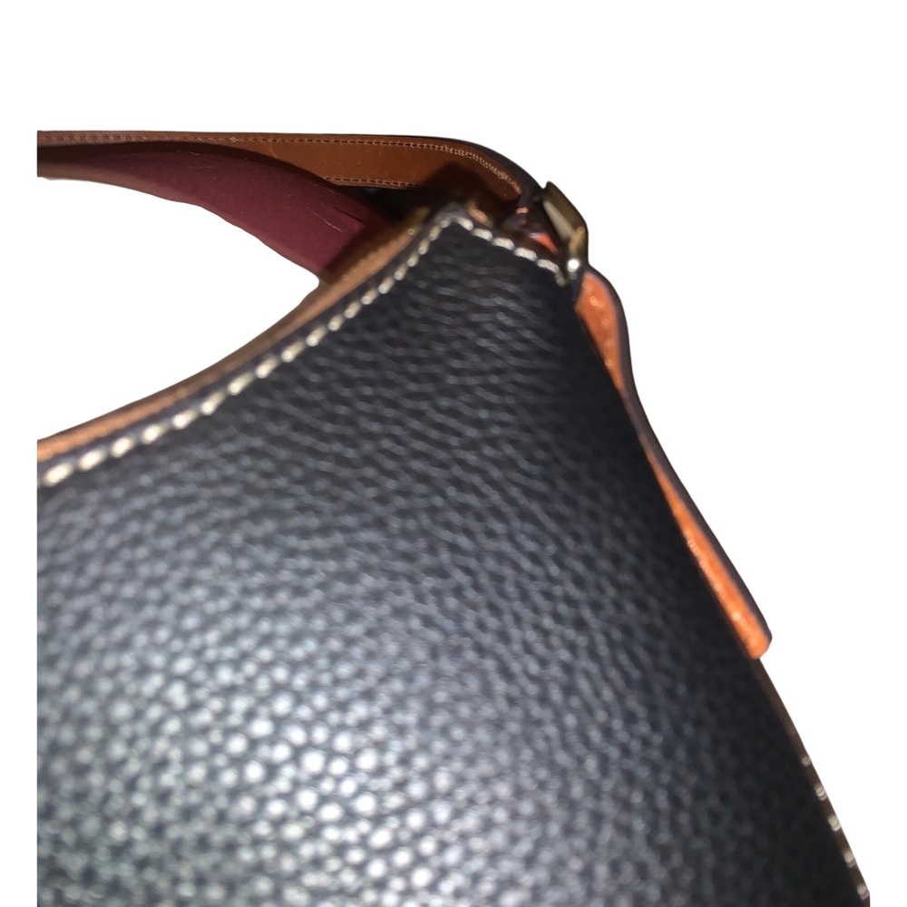 Dooney & Bourke Black Pebbled Leather Shoulder Bag Tan Trim Gold Logo Plaque - Picture 5 of 12
